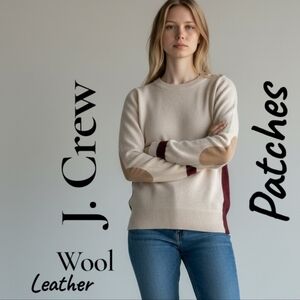 J. Crew Women's Small Cream and Wine Color Wool Sweater with Leather Accents